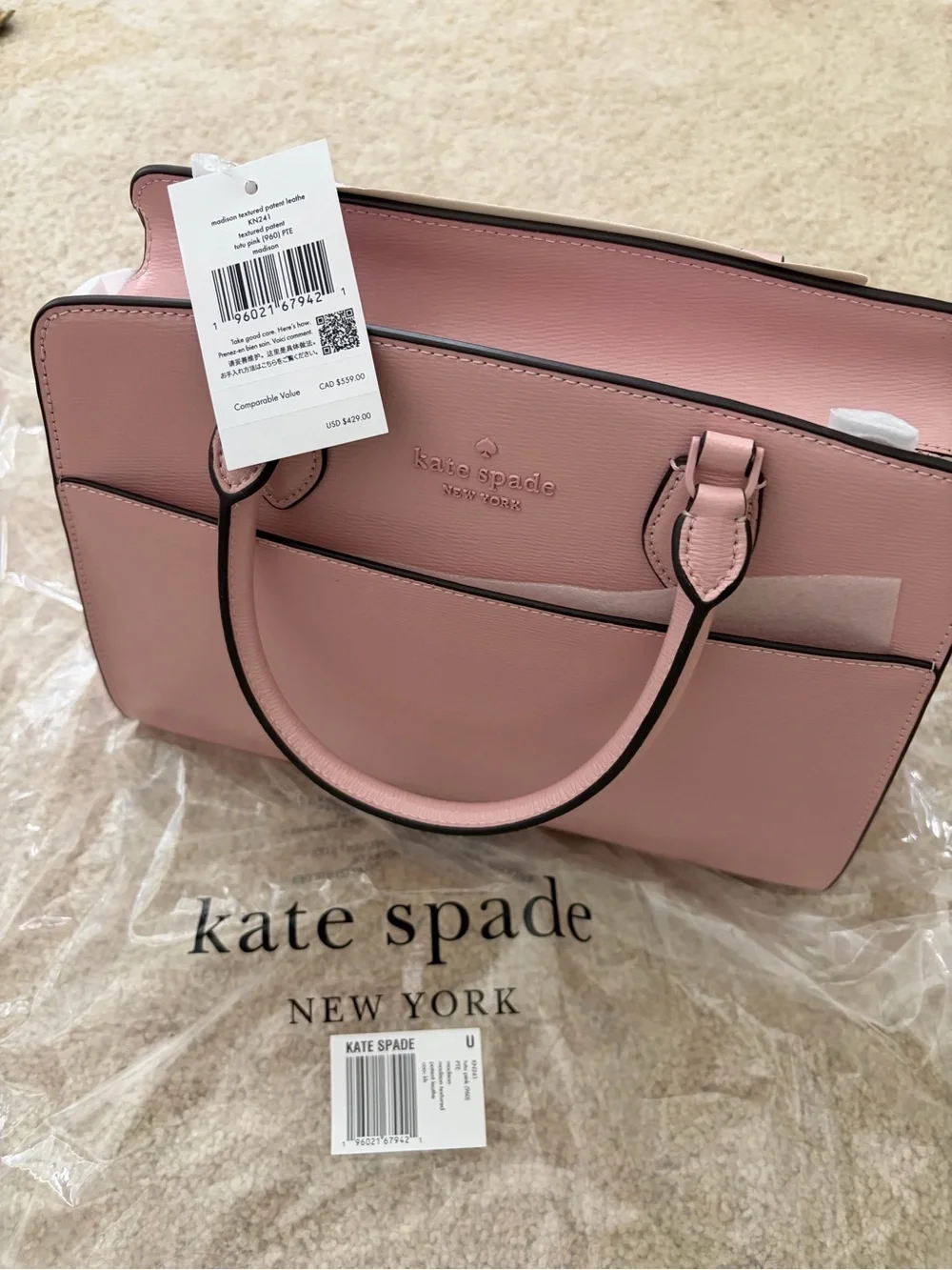 kate spade Pink Leather Tote with Contrast Edge Trim